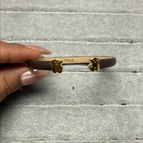 Tous Brown Leather Cuff Bracelet with 18k Gold Bear Charms - Picture 2 of 2